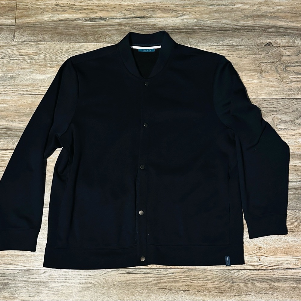 Perry Ellis Men blue Knit Bomber Jacket Snap Front Size 2x
